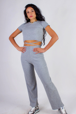 Комплект с топом на завязках серый